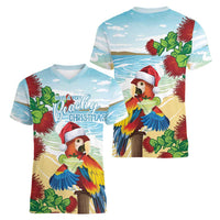 Have A Very Beach Christmas Women V-Neck T-Shirt Parrot By Lehua Flower LT7 - Polynesian Pride