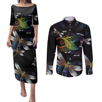 Personalised Polynesian Memorial Couples Matching Puletasi and Long Sleeve Button Shirt Your Wings Were Ready But My Heart Was Not LT7 Black - Polynesian Pride