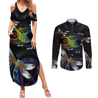 Personalised Polynesian Memorial Couples Matching Summer Maxi Dress and Long Sleeve Button Shirt Your Wings Were Ready But My Heart Was Not LT7 Black - Polynesian Pride