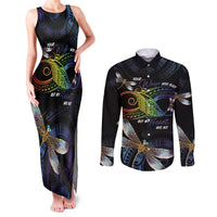 Personalised Polynesian Memorial Couples Matching Tank Maxi Dress and Long Sleeve Button Shirt Your Wings Were Ready But My Heart Was Not LT7 Black - Polynesian Pride