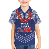 Toa Samoa Rugby Custom Family Matching Off The Shoulder Long Sleeve Dress and Hawaiian Shirt Ulafala Mix Nifo'oti LT7 Son's Shirt Blue - Polynesian Pride