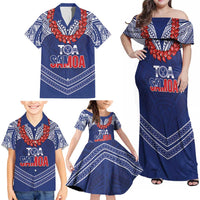 Toa Samoa Rugby Custom Family Matching Off Shoulder Maxi Dress and Hawaiian Shirt Ulafala Mix Nifo'oti LT7 - Polynesian Pride