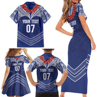 Toa Samoa Rugby Custom Family Matching Short Sleeve Bodycon Dress and Hawaiian Shirt Ulafala Mix Nifo'oti LT7 - Polynesian Pride