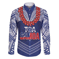 Toa Samoa Rugby Custom Family Matching Summer Maxi Dress and Hawaiian Shirt Ulafala Mix Nifo'oti LT7 Dad's Shirt - Long Sleeve Blue - Polynesian Pride