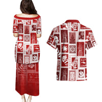 Hawaii Christmas Retro Patchwork Couples Matching Puletasi Dress and Hawaiian Shirt Red LT7 - Polynesian Pride