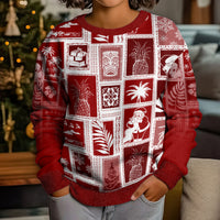 Hawaii Christmas Kid Ugly Christmas Sweater Retro Patchwork - Red LT7 - Polynesian Pride