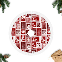 Hawaii Christmas Tree Skirt Retro Patchwork - Red LT7 Fringed Tree Skirts Red - Polynesian Pride