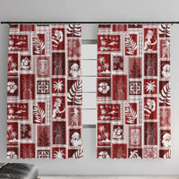 Hawaii Christmas Retro Patchwork Window Curtain Red LT7 With Hooks Red - Polynesian Pride