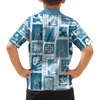 Hawaii Christmas Retro Patchwork Family Matching Off Shoulder Maxi Dress and Hawaiian Shirt Aquamarine LT7 - Polynesian Pride