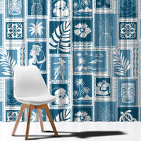Hawaii Christmas Retro Patchwork Window Curtain Aquamarine LT7 - Polynesian Pride