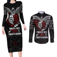 Maori Hongi Toitu Te Tiriti Couples Matching Long Sleeve Bodycon Dress and Long Sleeve Button Shirt Tangata Tiriti Stand With Tangata Whenua LT7 Black - Polynesian Pride