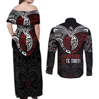 Maori Hongi Toitu Te Tiriti Couples Matching Off Shoulder Maxi Dress and Long Sleeve Button Shirt Tangata Tiriti Stand With Tangata Whenua LT7 - Polynesian Pride