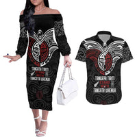 Maori Hongi Toitu Te Tiriti Couples Matching Off The Shoulder Long Sleeve Dress and Hawaiian Shirt Tangata Tiriti Stand With Tangata Whenua LT7 Black - Polynesian Pride