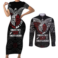 Maori Hongi Toitu Te Tiriti Couples Matching Short Sleeve Bodycon Dress and Long Sleeve Button Shirt Tangata Tiriti Stand With Tangata Whenua LT7 Black - Polynesian Pride