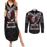 Maori Hongi Toitu Te Tiriti Couples Matching Summer Maxi Dress and Long Sleeve Button Shirt Tangata Tiriti Stand With Tangata Whenua LT7 Black - Polynesian Pride