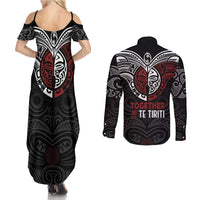 Maori Hongi Toitu Te Tiriti Couples Matching Summer Maxi Dress and Long Sleeve Button Shirt Tangata Tiriti Stand With Tangata Whenua LT7 - Polynesian Pride