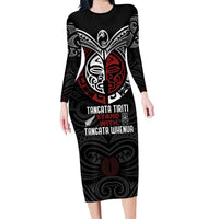 Maori Hongi Toitu Te Tiriti Family Matching Long Sleeve Bodycon Dress and Hawaiian Shirt Tangata Tiriti Stand With Tangata Whenua LT7 Mom's Dress Black - Polynesian Pride