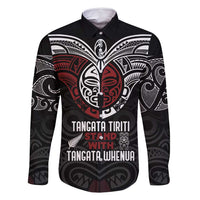 Maori Hongi Toitu Te Tiriti Family Matching Mermaid Dress and Hawaiian Shirt Tangata Tiriti Stand With Tangata Whenua LT7 Dad's Shirt - Long Sleeve Black - Polynesian Pride