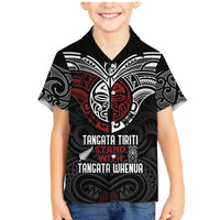 Maori Hongi Toitu Te Tiriti Family Matching Mermaid Dress and Hawaiian Shirt Tangata Tiriti Stand With Tangata Whenua LT7 Son's Shirt Black - Polynesian Pride