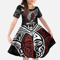 Maori Hongi Toitu Te Tiriti Family Matching Off The Shoulder Long Sleeve Dress and Hawaiian Shirt Tangata Tiriti Stand With Tangata Whenua LT7 Daughter's Dress Black - Polynesian Pride