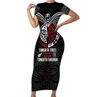 Maori Hongi Toitu Te Tiriti Family Matching Short Sleeve Bodycon Dress and Hawaiian Shirt Tangata Tiriti Stand With Tangata Whenua LT7 Mom's Dress Black - Polynesian Pride