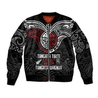 Maori Hongi Toitu Te Tiriti Sleeve Zip Bomber Jacket Tangata Tiriti Stand With Tangata Whenua LT7 Unisex Black - Polynesian Pride