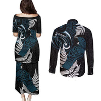 New Zealand Tui Bird Couples Matching Puletasi and Long Sleeve Button Shirt Maori Kowhaiwhai LT7 - Polynesian Pride