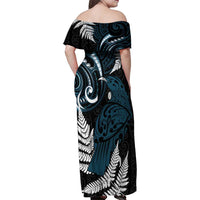 New Zealand Tui Bird Family Matching Off Shoulder Maxi Dress and Hawaiian Shirt Maori Kowhaiwhai LT7 - Polynesian Pride