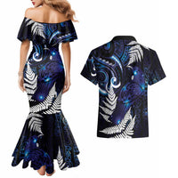 New Zealand Maori Matariki Couples Matching Mermaid Dress and Hawaiian Shirt Tui Bird Galaxy LT7 - Polynesian Pride