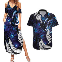 New Zealand Maori Matariki Couples Matching Summer Maxi Dress and Hawaiian Shirt Tui Bird Galaxy LT7 Galaxy - Polynesian Pride