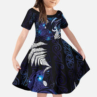 New Zealand Maori Matariki Family Matching Mermaid Dress and Hawaiian Shirt Tui Bird Galaxy LT7 Daughter's Dress Galaxy - Polynesian Pride