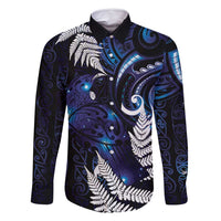 New Zealand Maori Matariki Family Matching Off Shoulder Maxi Dress and Hawaiian Shirt Tui Bird Galaxy LT7 Dad's Shirt - Long Sleeve Galaxy - Polynesian Pride