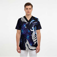 New Zealand Maori Matariki Scrub Top Tui Bird Galaxy - Polynesian Pride