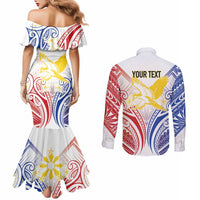 Philippines Tribal Sun Personalized Couples Matching Mermaid Dress and Long Sleeve Button Shirt Hunting Eagle