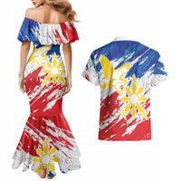 Personalized Filipino Sun and Stars Couples Matching Mermaid Dress and Hawaiian Shirt Grunge Vibes LT7 - Polynesian Pride