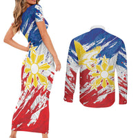 Personalized Filipino Sun and Stars Couples Matching Short Sleeve Bodycon Dress and Long Sleeve Button Shirt Grunge Vibes LT7 - Polynesian Pride
