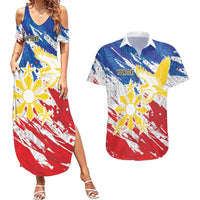 Personalized Filipino Sun and Stars Couples Matching Summer Maxi Dress and Hawaiian Shirt Grunge Vibes LT7 White - Polynesian Pride