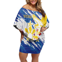 Personalized Filipino Sun and Stars Family Matching Off Shoulder Short Dress and Hawaiian Shirt Grunge Vibes LT7 Mom's Dress White - Polynesian Pride