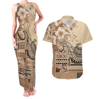 Vaiaso o le Gagana Samoa Couples Matching Tank Maxi Dress and Hawaiian Shirt Siapo Motif Beige LT7 Beige - Polynesian Pride