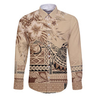 Vaiaso o le Gagana Samoa Family Matching Long Sleeve Bodycon Dress and Hawaiian Shirt Siapo Motif Beige LT7 Dad's Shirt - Long Sleeve Beige - Polynesian Pride