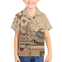 Vaiaso o le Gagana Samoa Family Matching Long Sleeve Bodycon Dress and Hawaiian Shirt Siapo Motif Beige LT7 Son's Shirt Beige - Polynesian Pride
