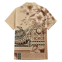 Vaiaso o le Gagana Samoa Family Matching Off The Shoulder Long Sleeve Dress and Hawaiian Shirt Siapo Motif Beige LT7 - Polynesian Pride