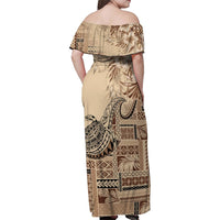 Vaiaso o le Gagana Samoa Family Matching Off Shoulder Maxi Dress and Hawaiian Shirt Siapo Motif Beige LT7 - Polynesian Pride