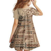 Vaiaso o le Gagana Samoa Family Matching Off Shoulder Short Dress and Hawaiian Shirt Siapo Motif Beige LT7 - Polynesian Pride