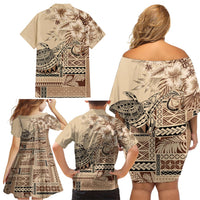 Vaiaso o le Gagana Samoa Family Matching Off Shoulder Short Dress and Hawaiian Shirt Siapo Motif Beige LT7 - Polynesian Pride