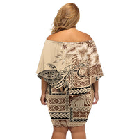 Vaiaso o le Gagana Samoa Family Matching Off Shoulder Short Dress and Hawaiian Shirt Siapo Motif Beige LT7 - Polynesian Pride