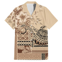 Vaiaso o le Gagana Samoa Family Matching Summer Maxi Dress and Hawaiian Shirt Siapo Motif Beige LT7 Dad's Shirt - Short Sleeve Beige - Polynesian Pride