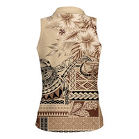 Vaiaso o le Gagana Samoa Women Sleeveless Polo Shirt Siapo Motif Beige LT7 - Polynesian Pride