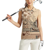 Vaiaso o le Gagana Samoa Women Sleeveless Polo Shirt Siapo Motif Beige LT7 - Polynesian Pride