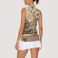 Vaiaso o le Gagana Samoa Women Sleeveless Polo Shirt Siapo Motif Beige LT7 - Polynesian Pride